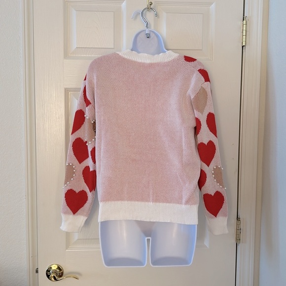 Red + Cream Pearl Heart Knit Sweater - Picture 9 of 16